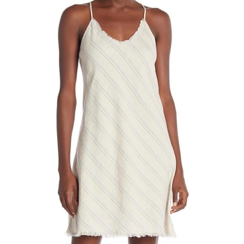 ATM Anthony Thomas Melillo Dress S Mini Linen Cotton Striped Fringe Trim
